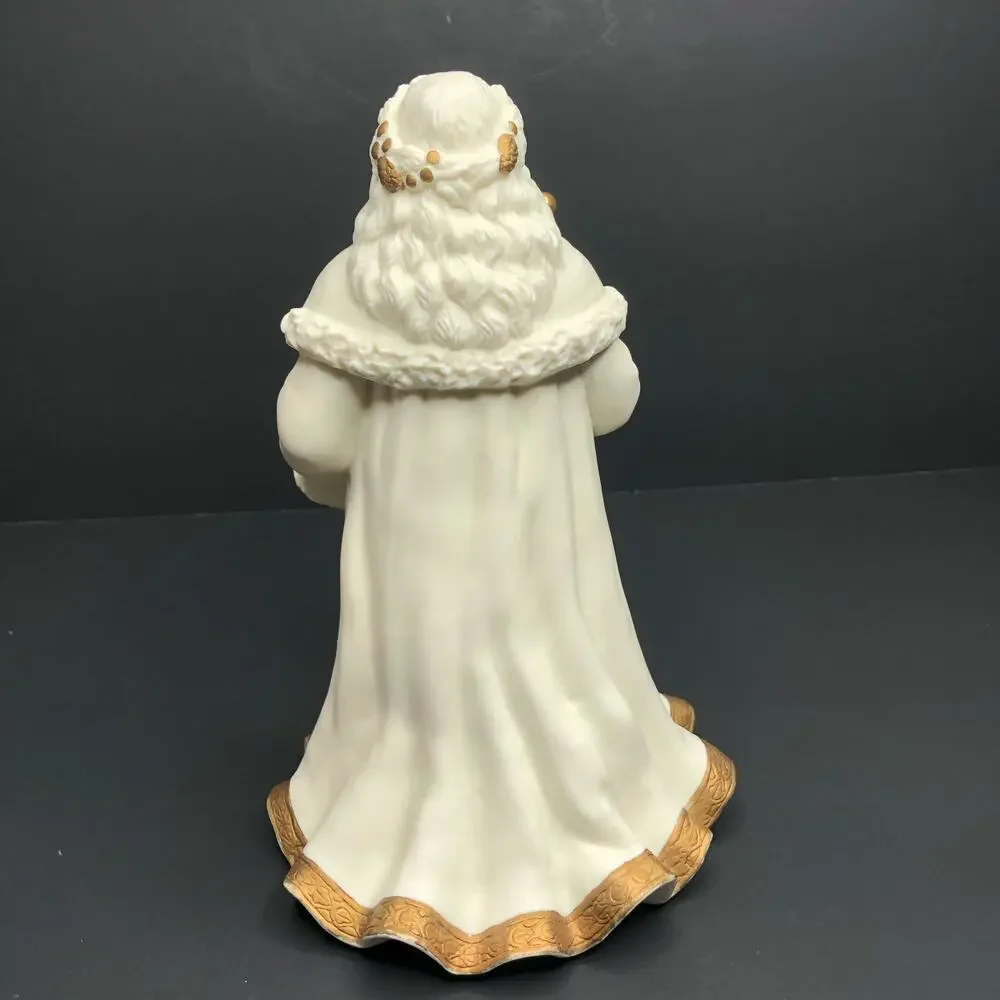 San Francisco Music Box Co Vintage Rare Porcelain Music Box White and Gold Santa